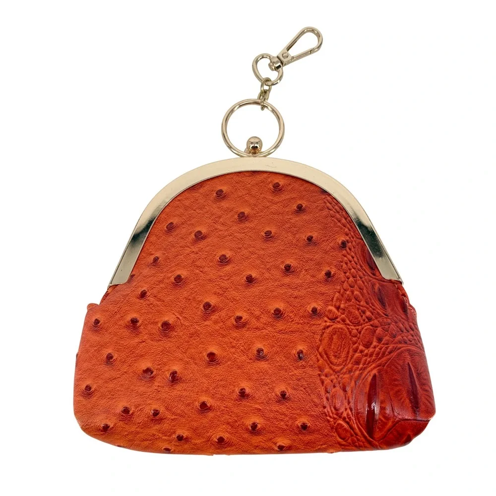 Clutch Coin Purse Women Small Orange Faux Ostrich Crocodile Mob Wife Retro Charm